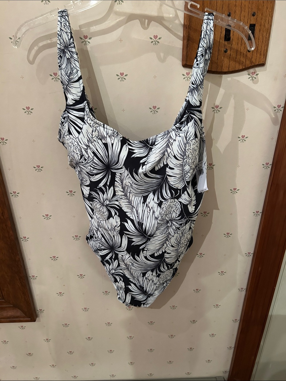 Black & White Floral Kids One-Piece Swimsuit